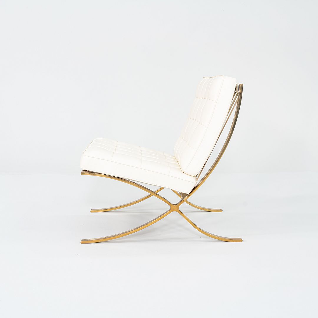 Mies Van der Rohe for Knoll + Gratz Barcelona Chair White w/ Gold Plated Frame