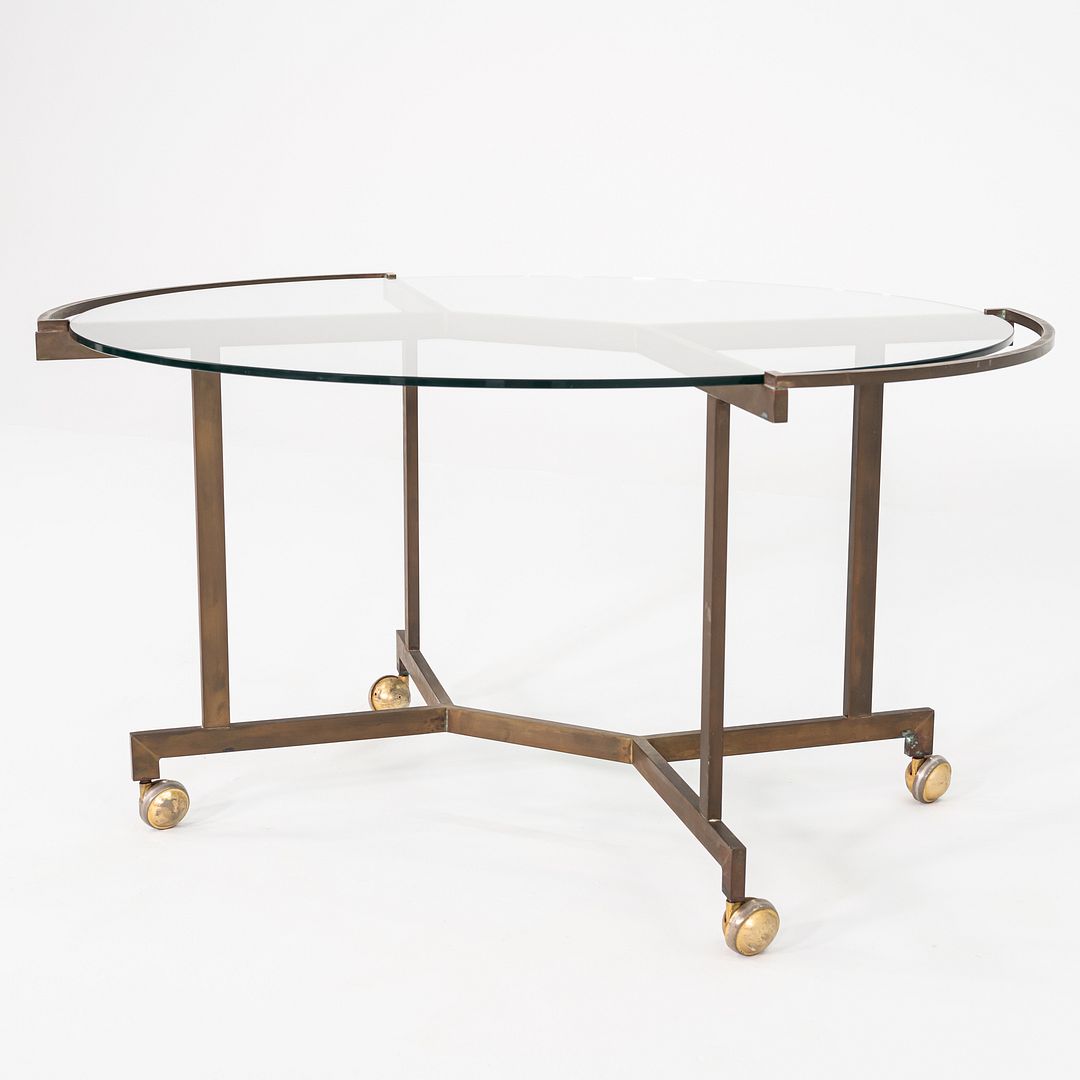 1970s Harvey Probber Attributed Bronze and Glass Rolling Dining or Serving Table