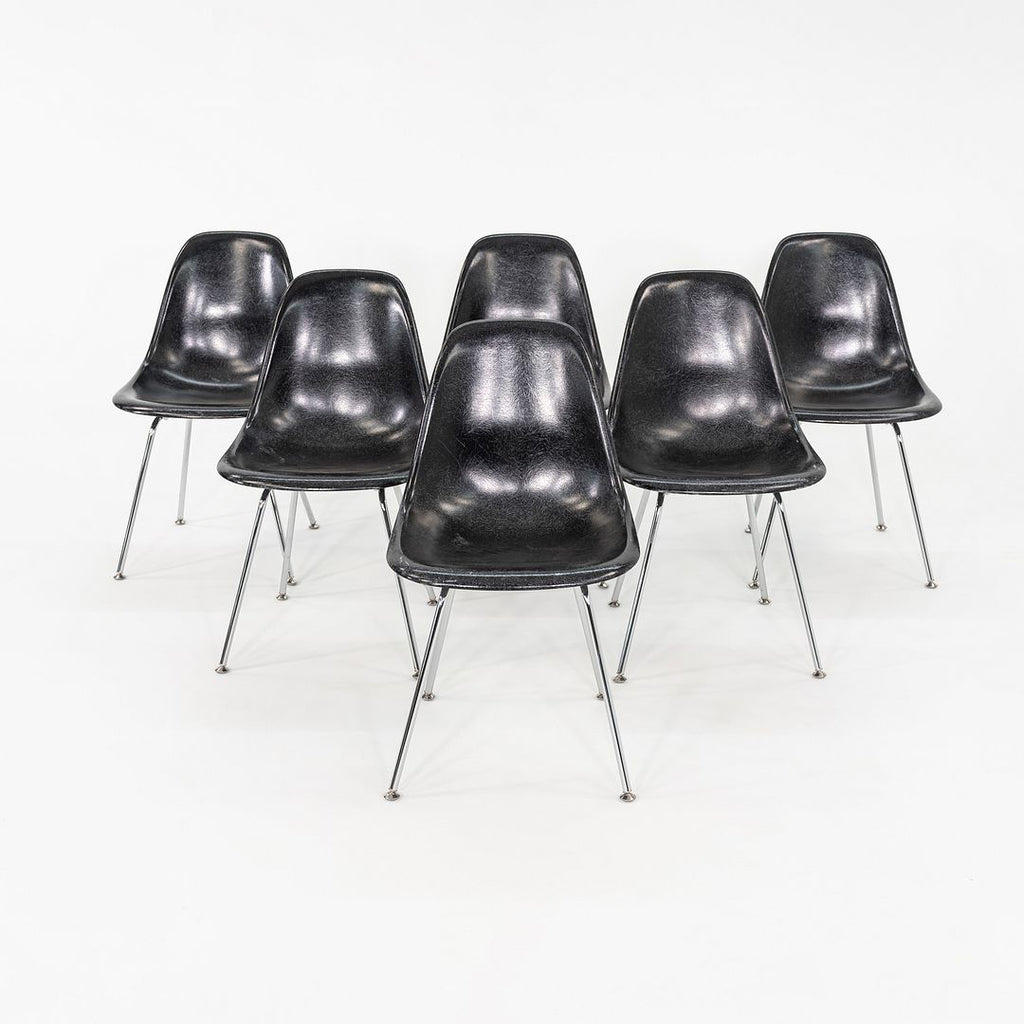 2019 Set of Six Eames Modernica Fiberglass DSX Dining Side Chairs in Black