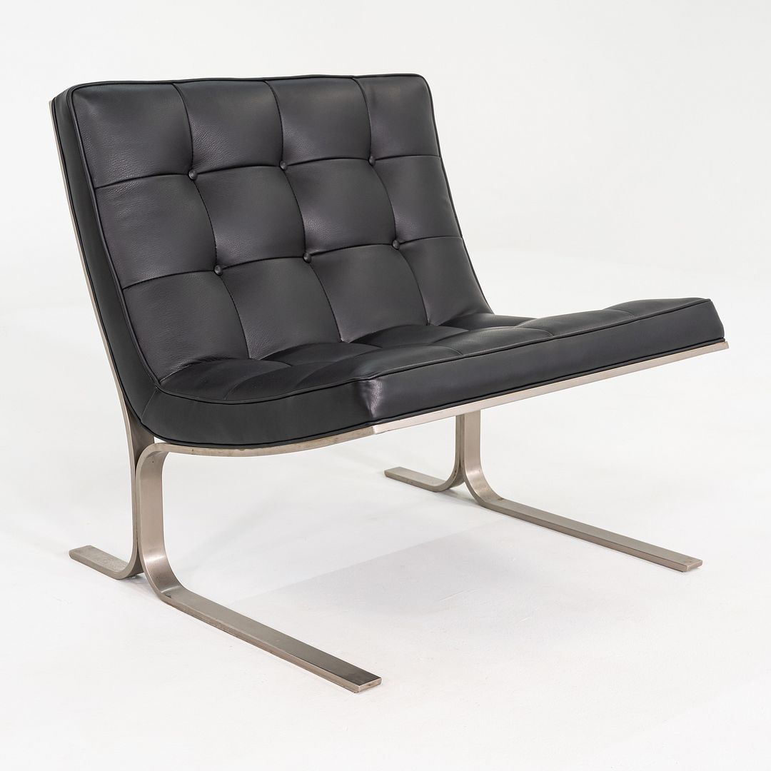 1960s Nicos Zographos CH28 Ribbon Chair in New Black Leather & Stainless Steel
