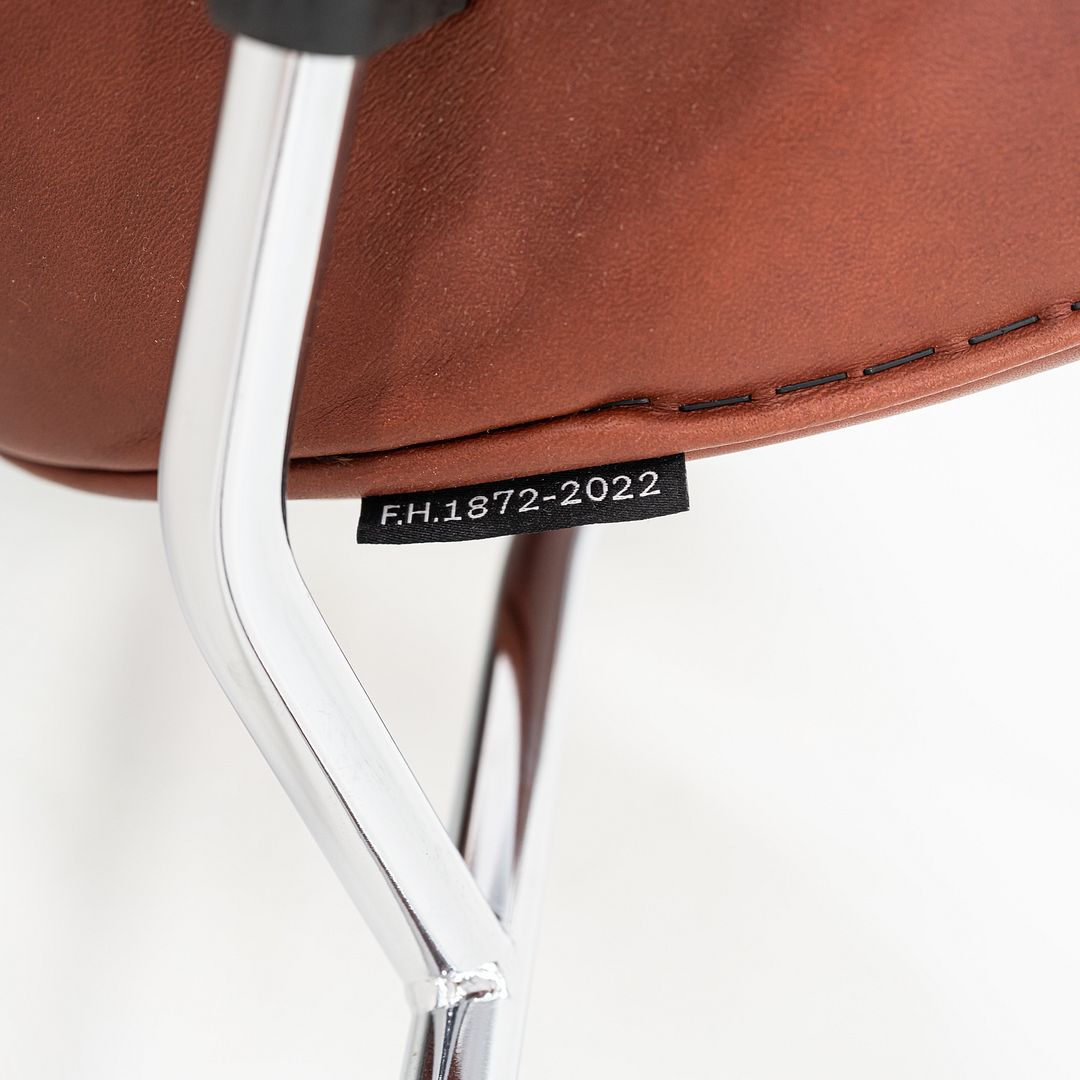 2022 Arne Jacobsen for Fritz Hansen Lily Arm Chair in Chestnut Grace Leather