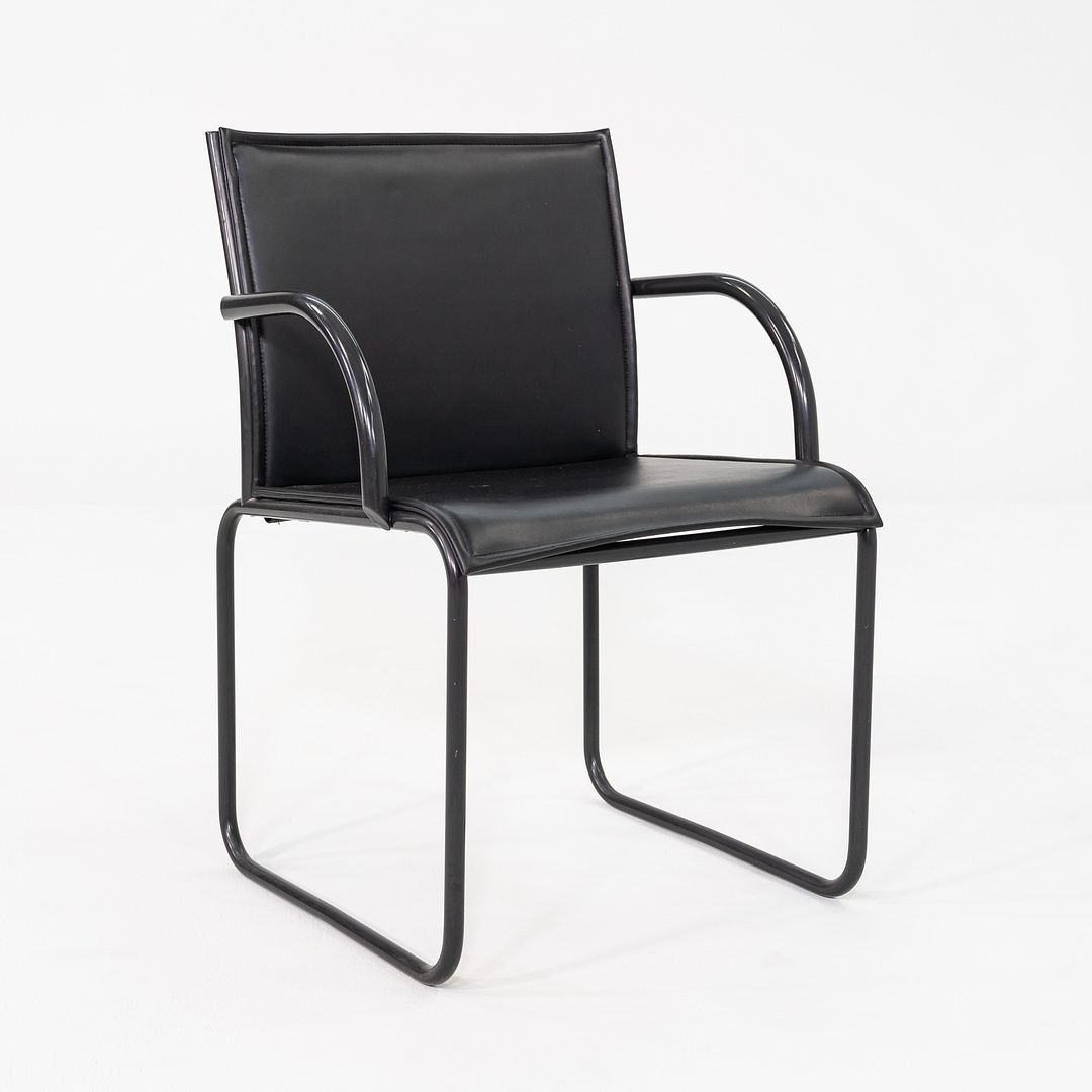1980s Pair of Richard Schultz for Knoll 1407 Dining Arm Chairs in Black Leather