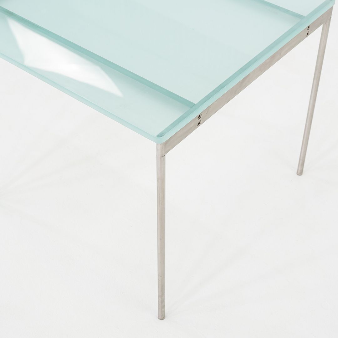 2000s Cappellini Square Side Table with Brushed Steel Frame and Blue Glass Top