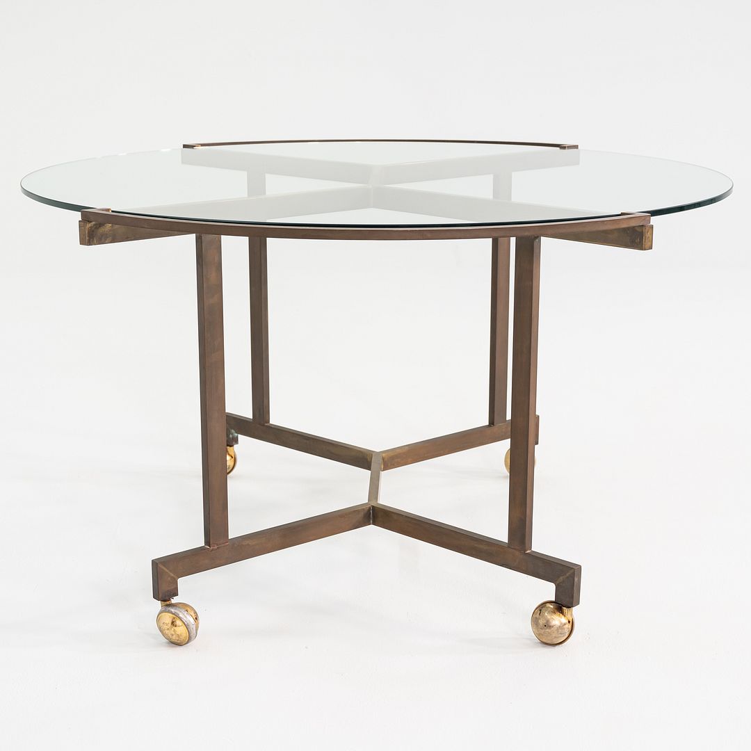 1970s Harvey Probber Attributed Bronze and Glass Rolling Dining or Serving Table