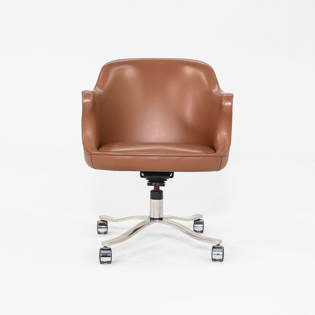 1970s Nicos Zographos CH.72TC Desk Chair in Cognac Leather w/ Bucket Seat Design