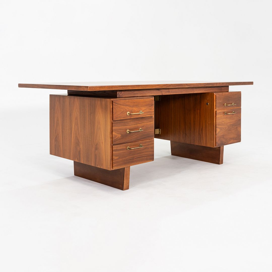 1970s Jens Risom Design Executive Desk in Walnut with Five Drawers