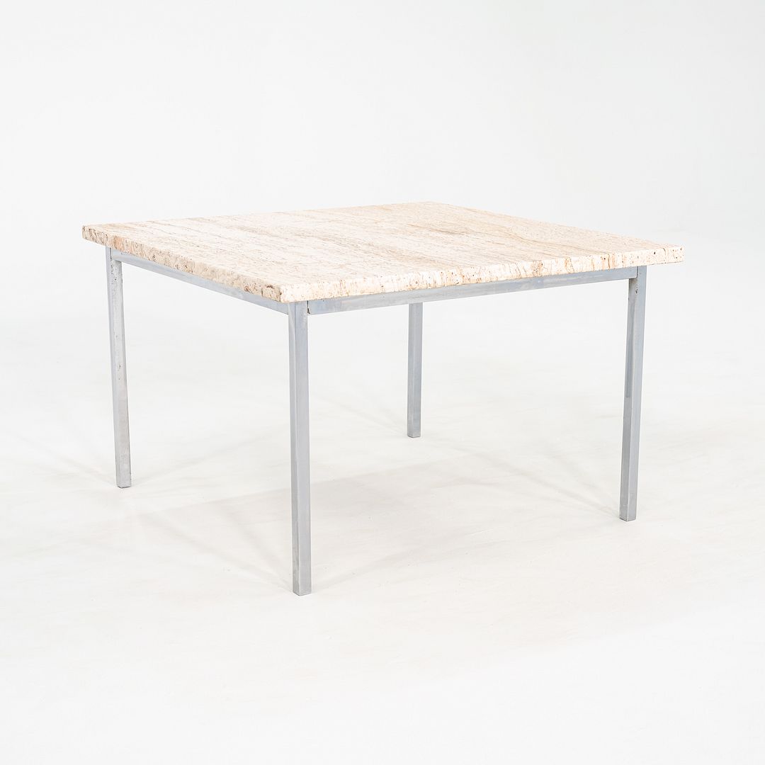 1970s Pair of Chrome and Travertine Side / End Tables Attributed to Knoll 27"