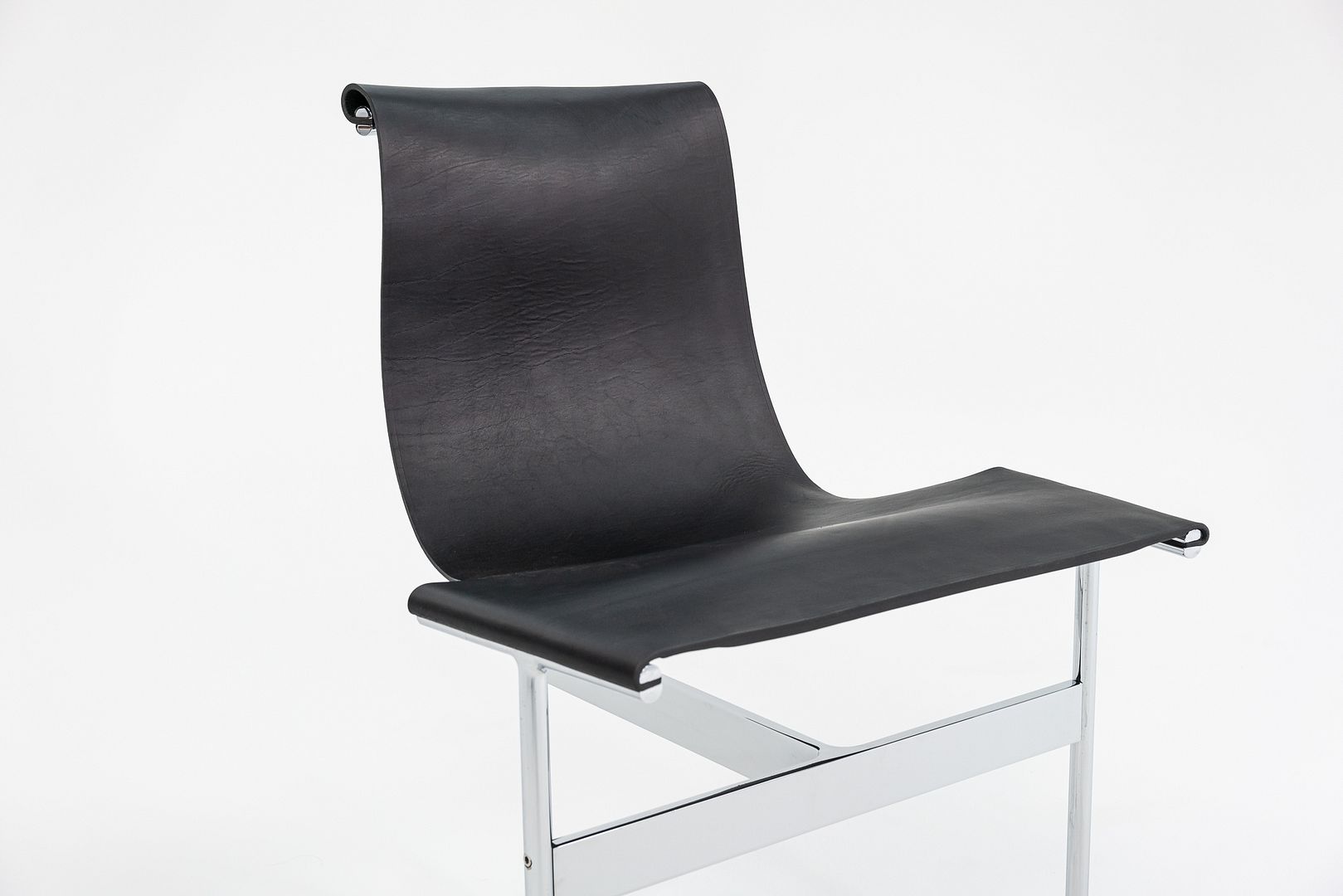 Set of Four Made to Order Gratz TG-10 Sling Dining Chairs Black Leather & Chrome