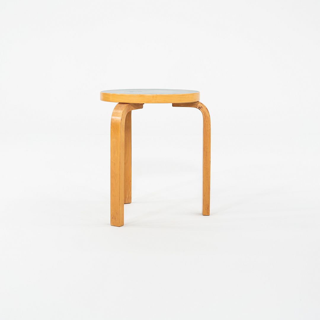 1950s Aino and Alvar Aalto for Artek 60 Stool / Side Table Birch w/ Blue Laquer