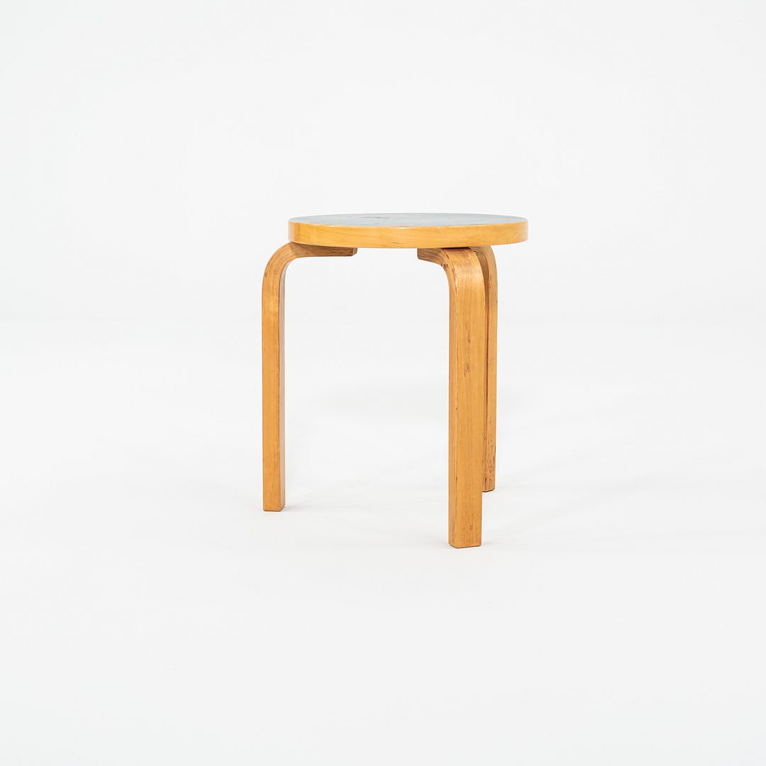 1950s Aino and Alvar Aalto for Artek 60 Stool / Side Table Birch w/ Blue Laquer