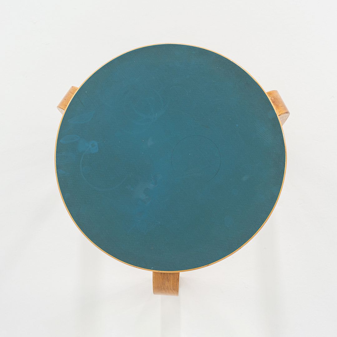 1950s Aino and Alvar Aalto for Artek 60 Stool / Side Table Birch w/ Blue Laquer