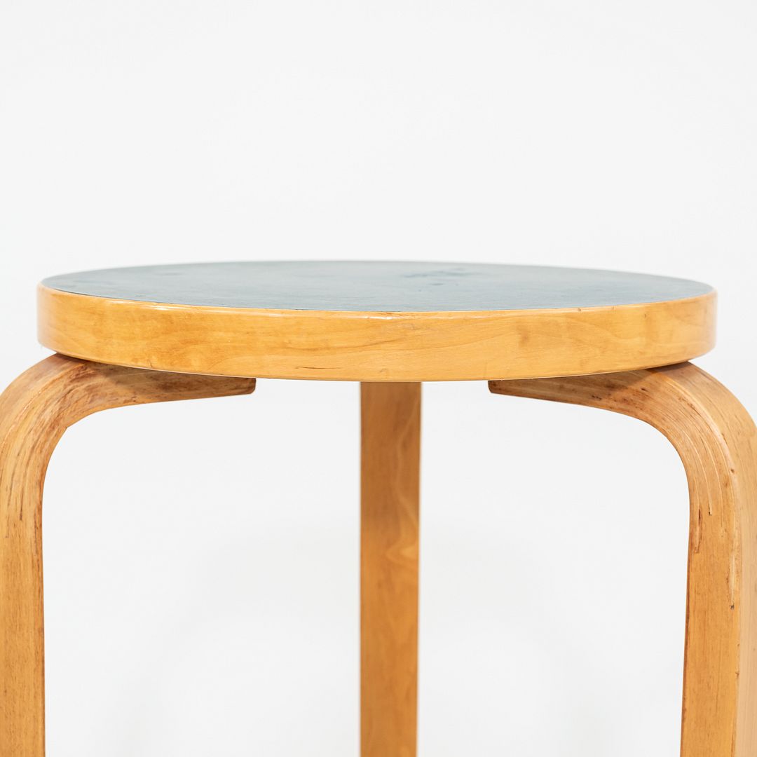 1950s Aino and Alvar Aalto for Artek 60 Stool / Side Table Birch w/ Blue Laquer