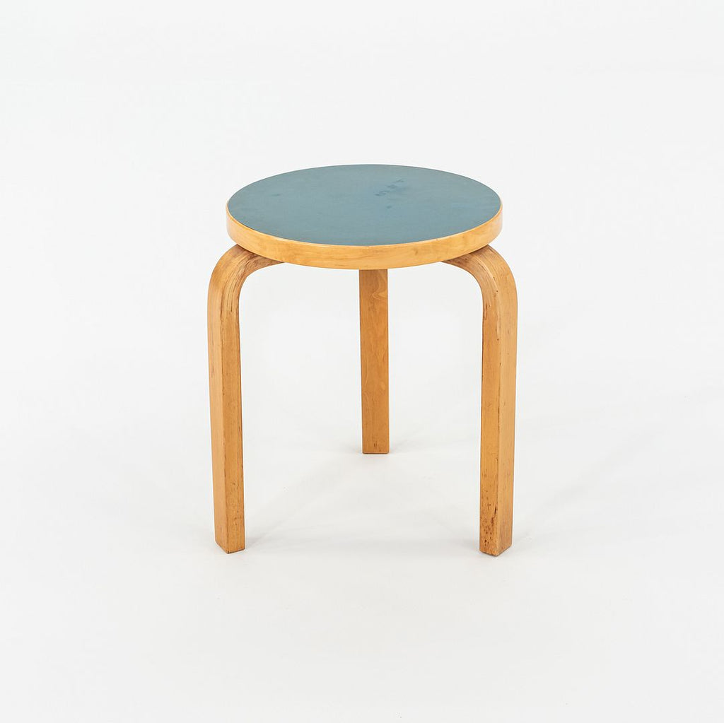 1950s Aino and Alvar Aalto for Artek 60 Stool / Side Table Birch w/ Blue Laquer
