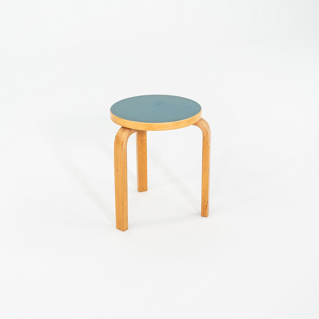 1950s Aino and Alvar Aalto for Artek 60 Stool / Side Table Birch w/ Blue Laquer