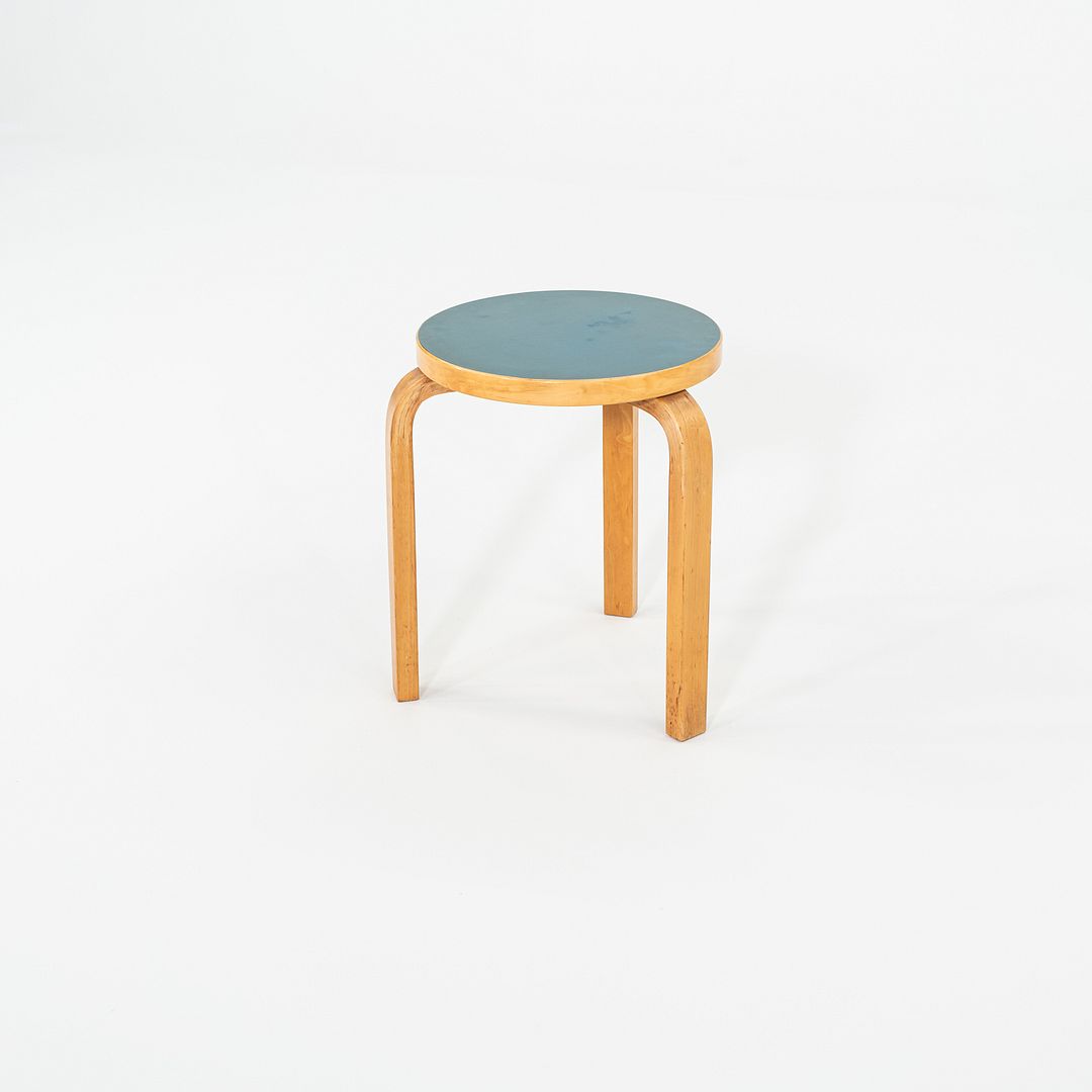 1950s Aino and Alvar Aalto for Artek 60 Stool / Side Table Birch w/ Blue Laquer