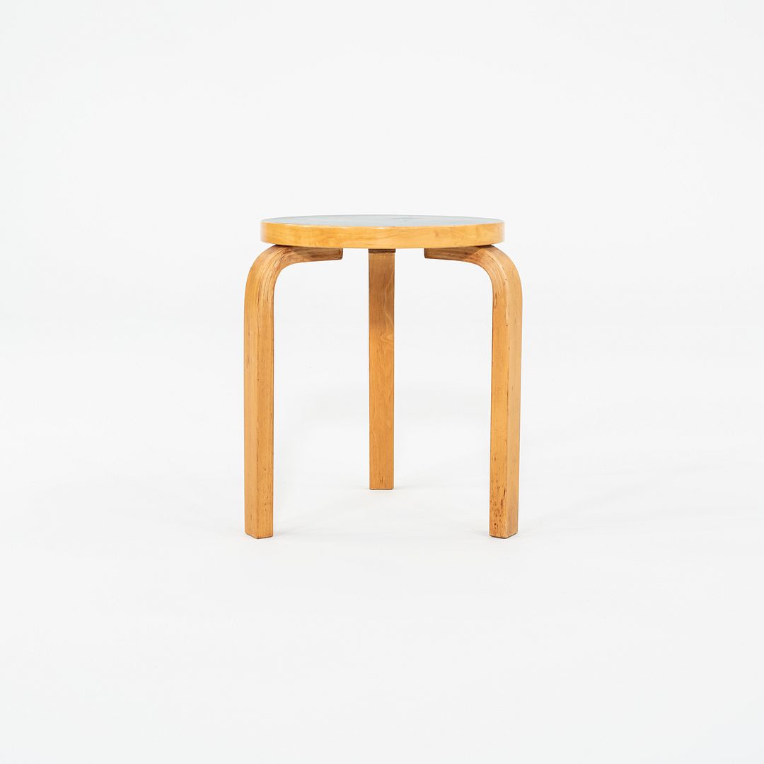 1950s Aino and Alvar Aalto for Artek 60 Stool / Side Table Birch w/ Blue Laquer
