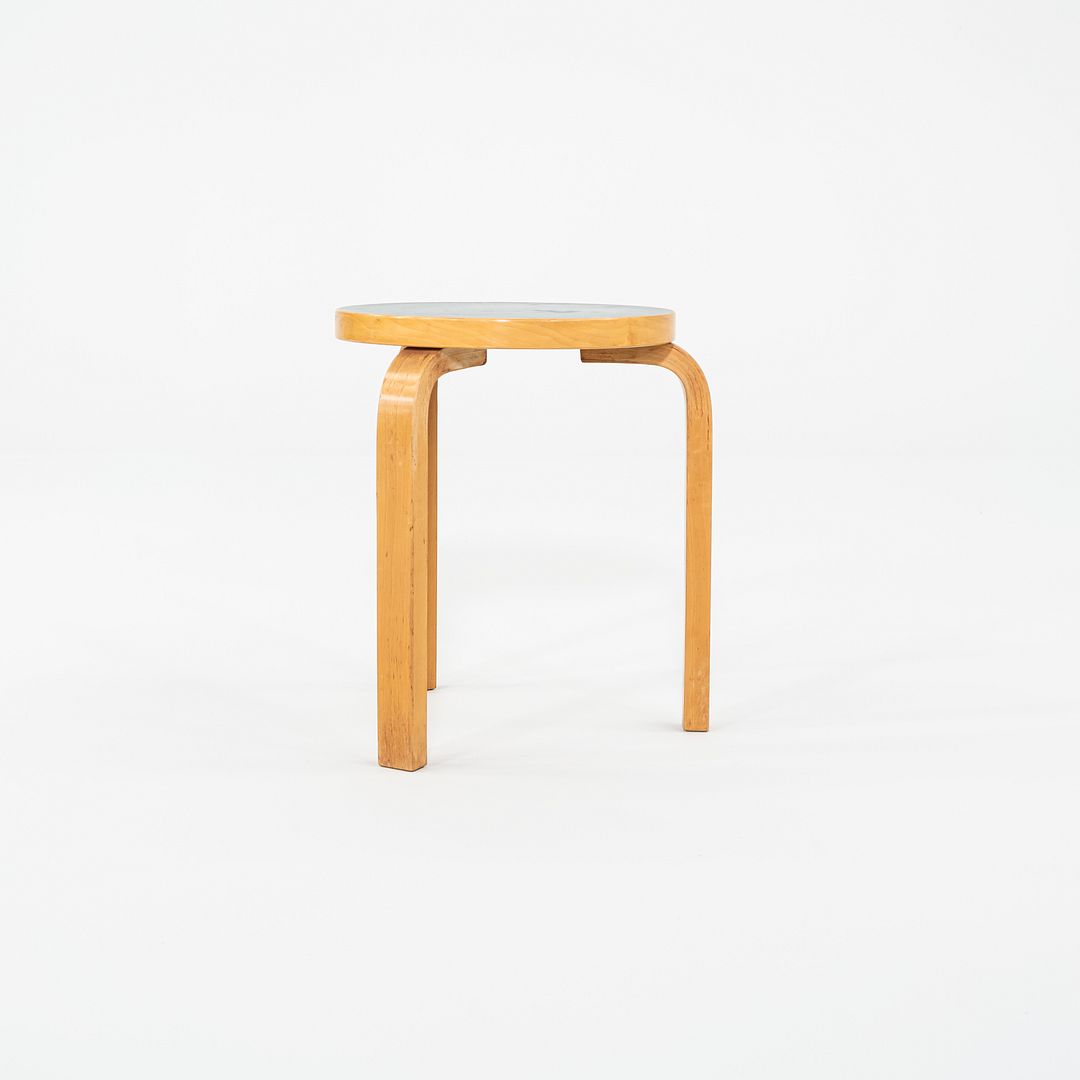 1950s Aino and Alvar Aalto for Artek 60 Stool / Side Table Birch w/ Blue Laquer