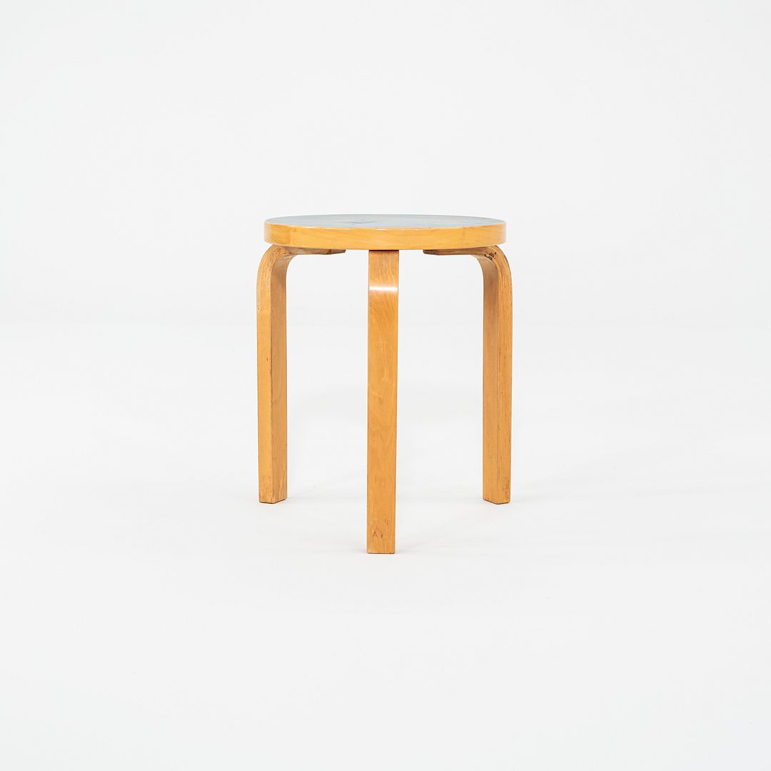 1950s Aino and Alvar Aalto for Artek 60 Stool / Side Table Birch w/ Blue Laquer