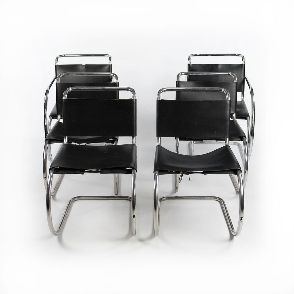 1980s MR10 and MR20 Chairs by Mies van der Rohe for Knoll in Black Leather