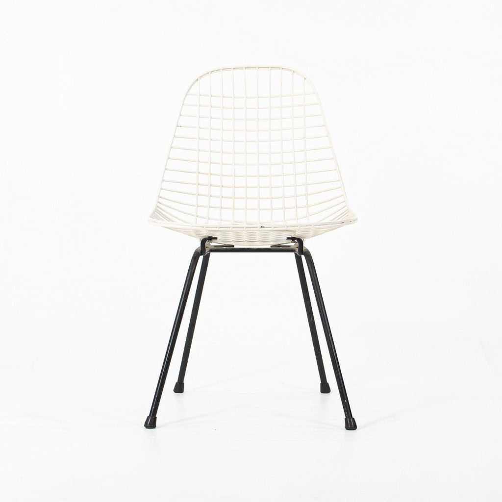 1950s Herman Miller Eames DKX Steel Wire Dining Chair in White with Black Base