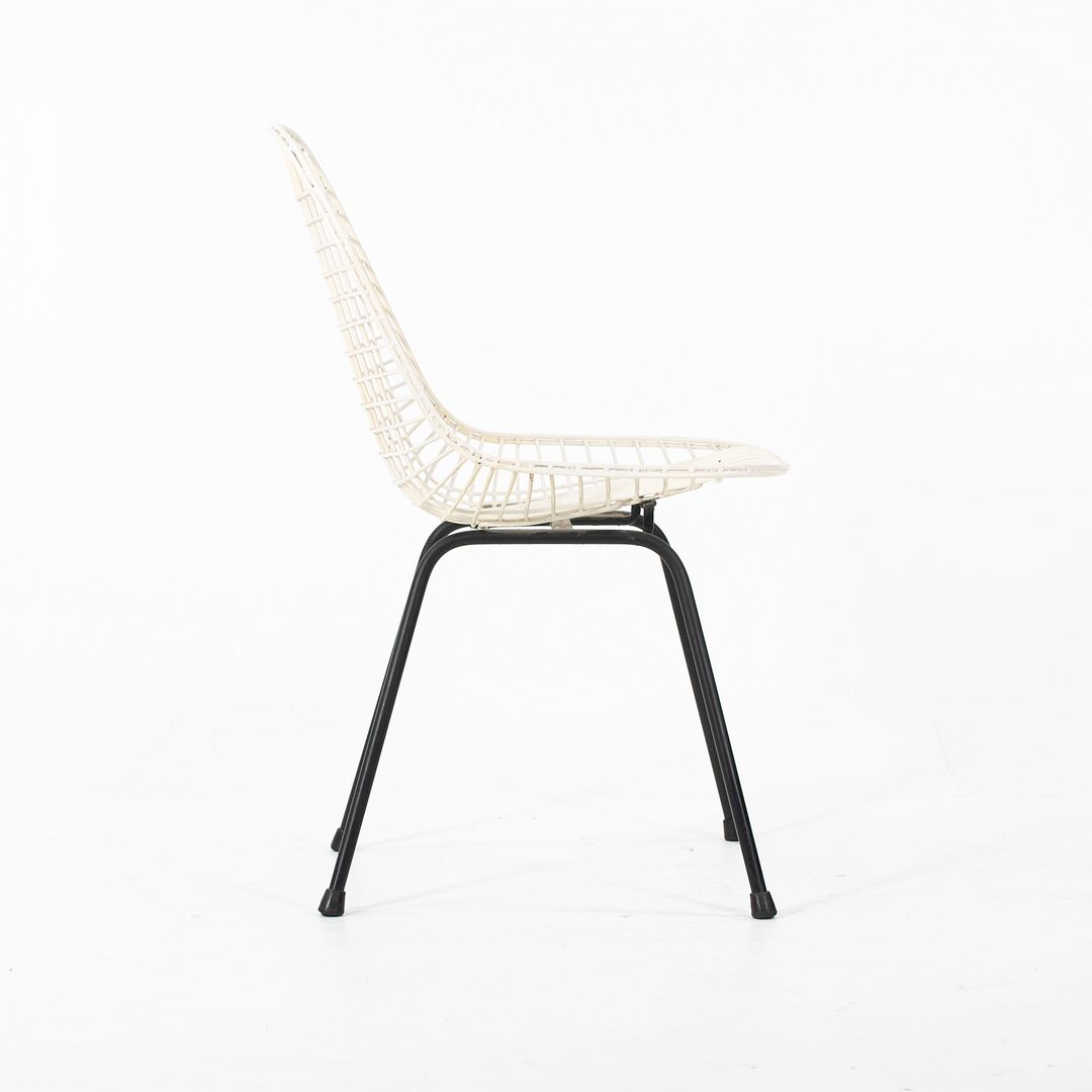1950s Herman Miller Eames DKX Steel Wire Dining Chair in White with Black Base