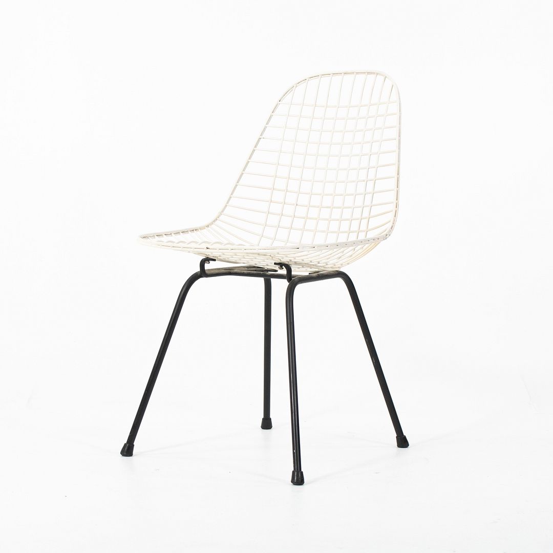 1950s Herman Miller Eames DKX Steel Wire Dining Chair in White with Black Base