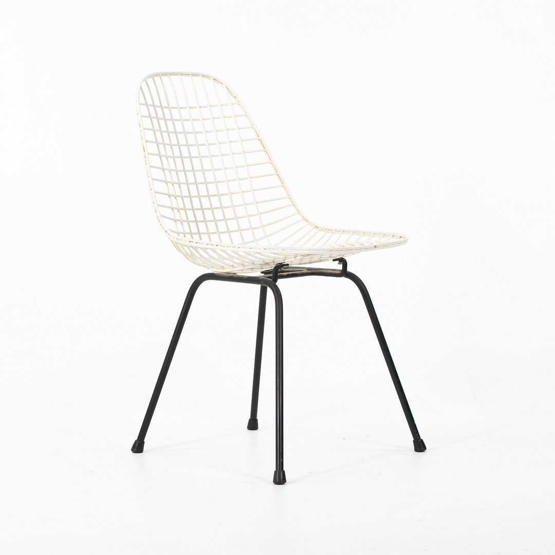 1950s Herman Miller Eames DKX Steel Wire Dining Chair in White with Black Base