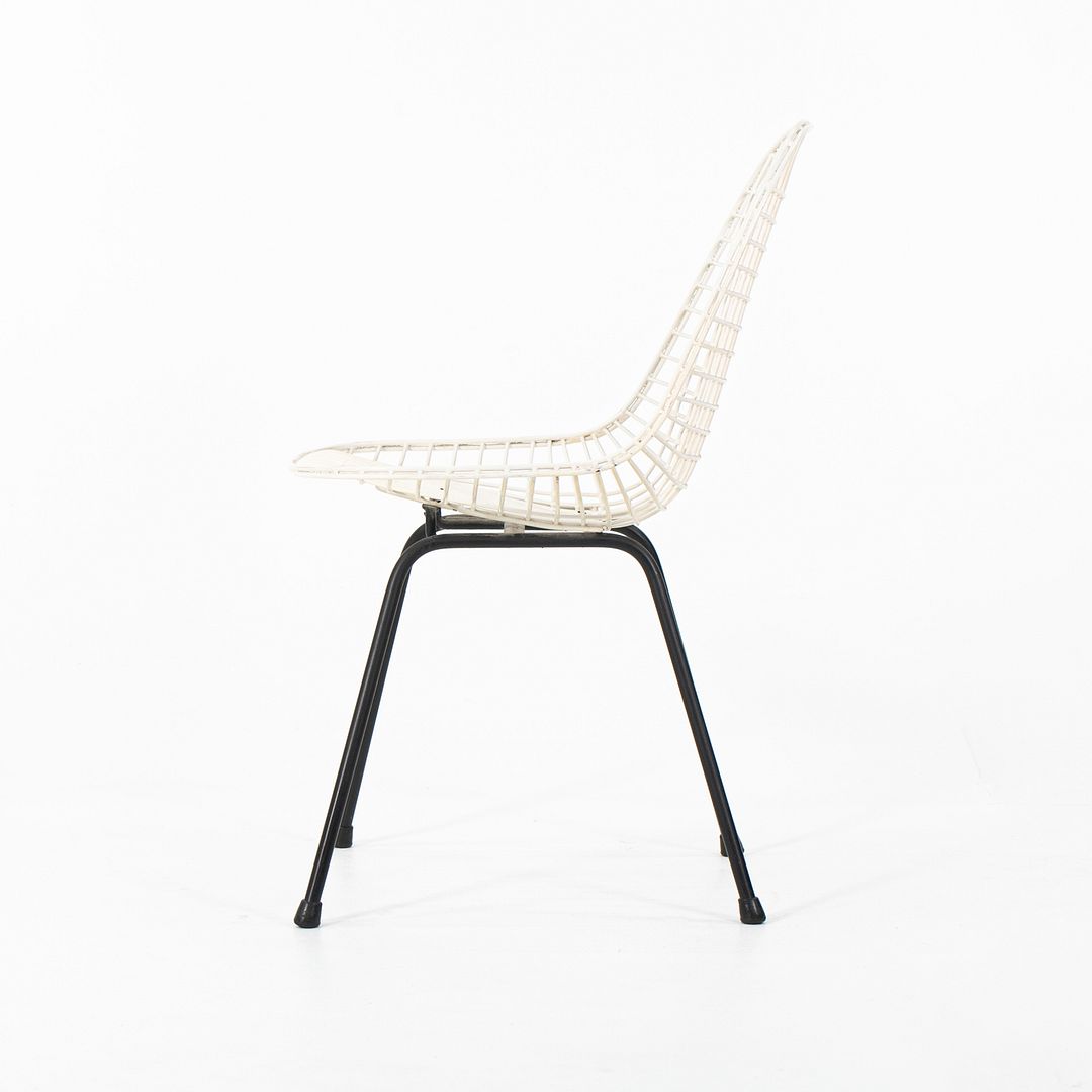 1950s Herman Miller Eames DKX Steel Wire Dining Chair in White with Black Base