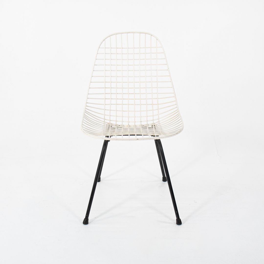 1950s Herman Miller Eames DKX Steel Wire Dining Chair in White with Black Base