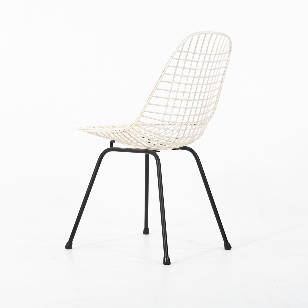 1950s Herman Miller Eames DKX Steel Wire Dining Chair in White with Black Base