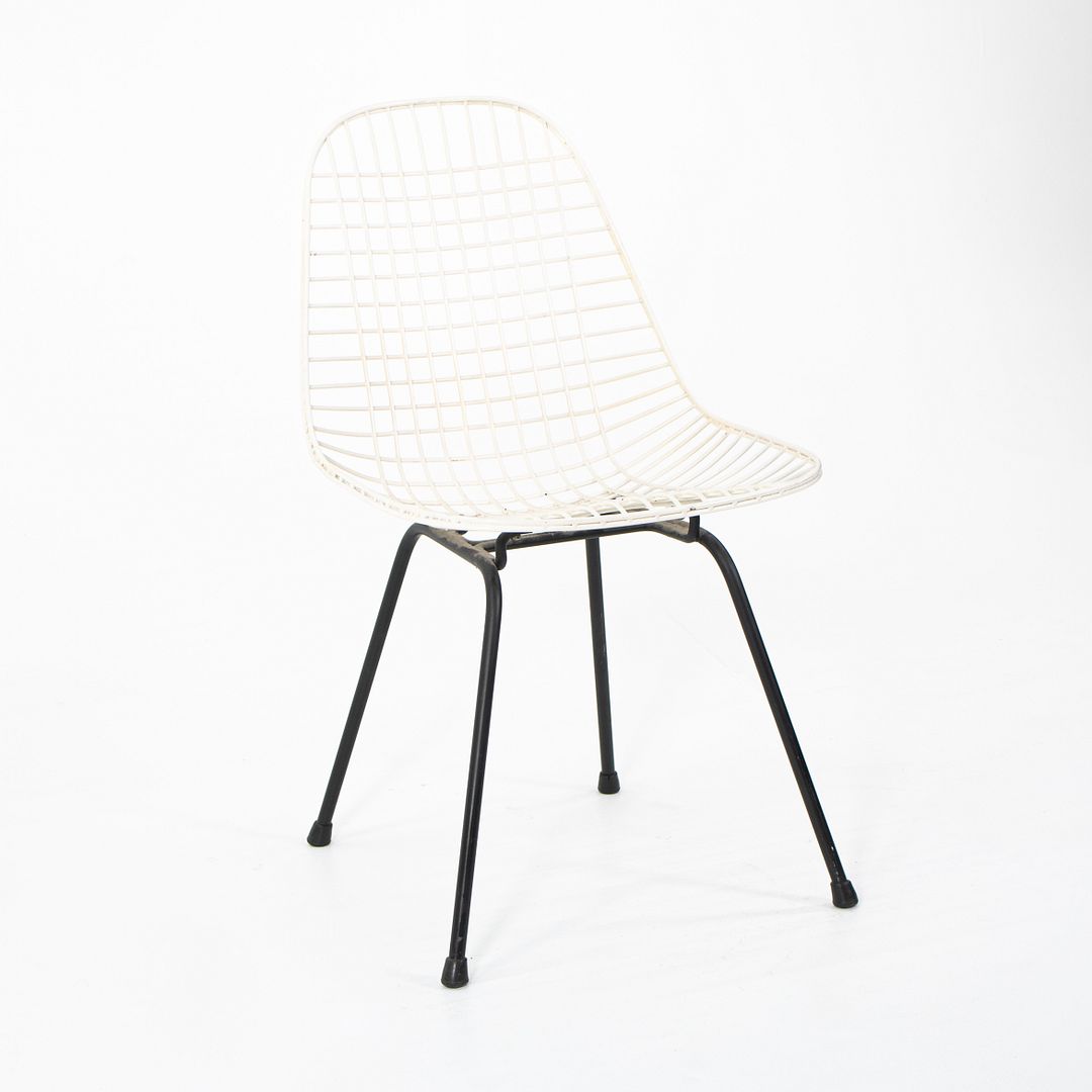 1950s Herman Miller Eames DKX Steel Wire Dining Chair in White with Black Base