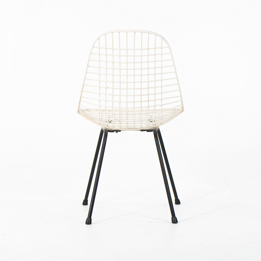 1950s Herman Miller Eames DKX Steel Wire Dining Chair in White with Black Base