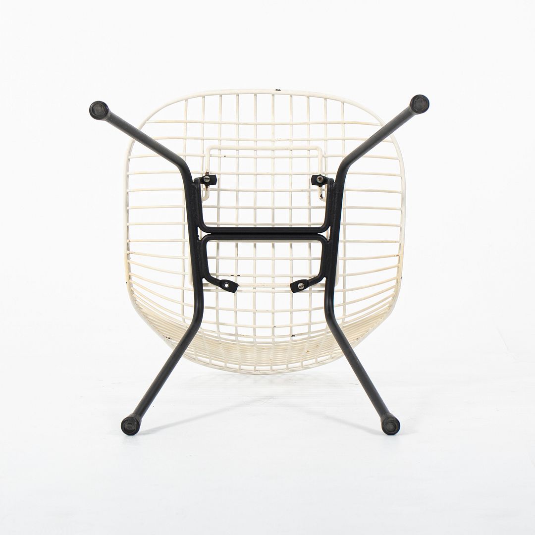 1950s Herman Miller Eames DKX Steel Wire Dining Chair in White with Black Base