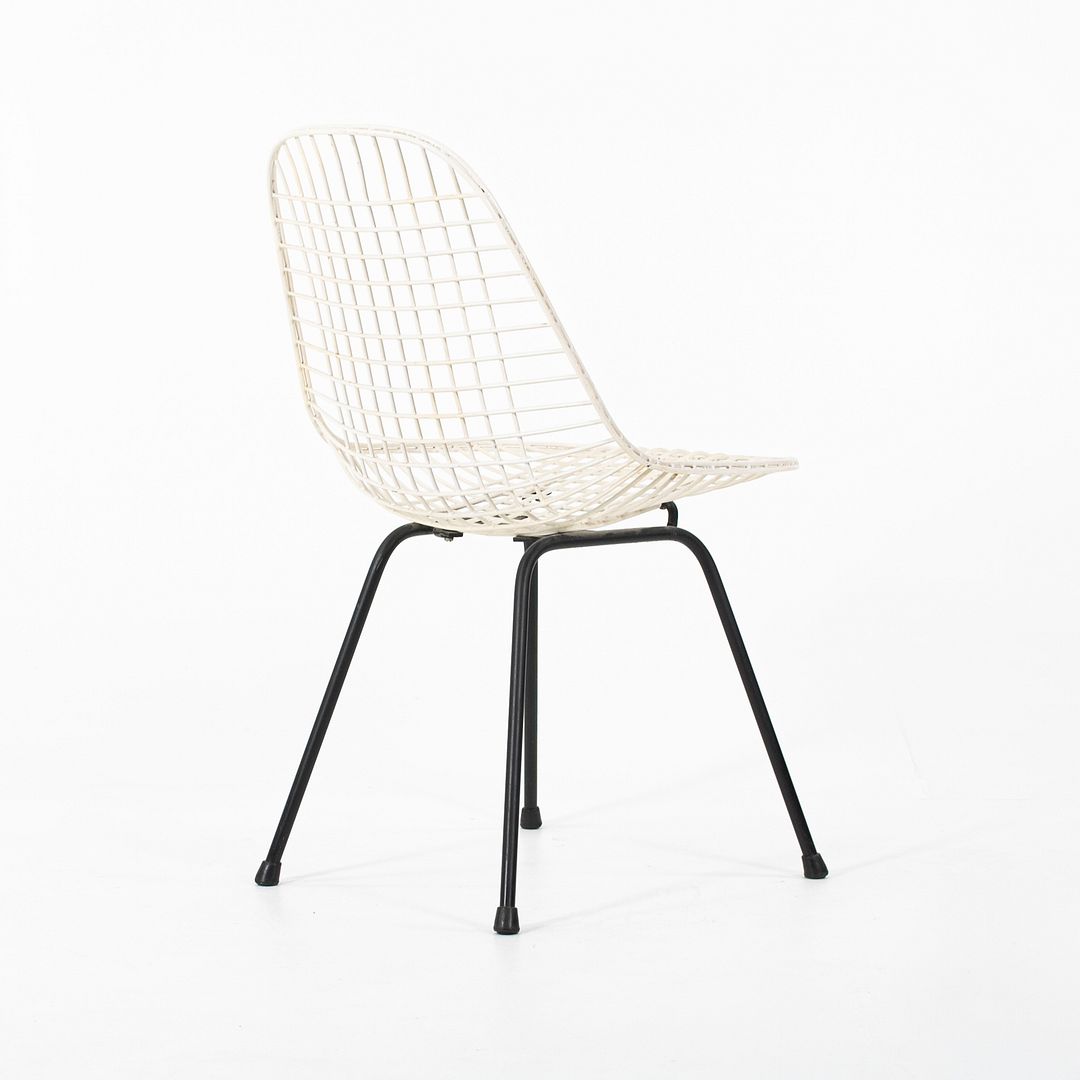 1950s Herman Miller Eames DKX Steel Wire Dining Chair in White with Black Base