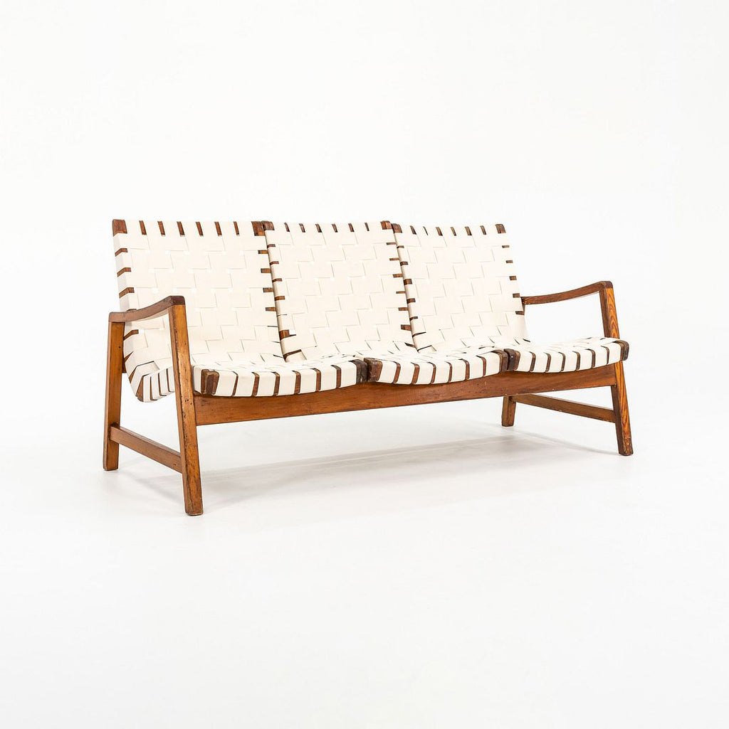 1941 Knoll Risom Three-Seater Settee Sofa by Jens Risom for Knoll Associates in Pine with New Webbing
