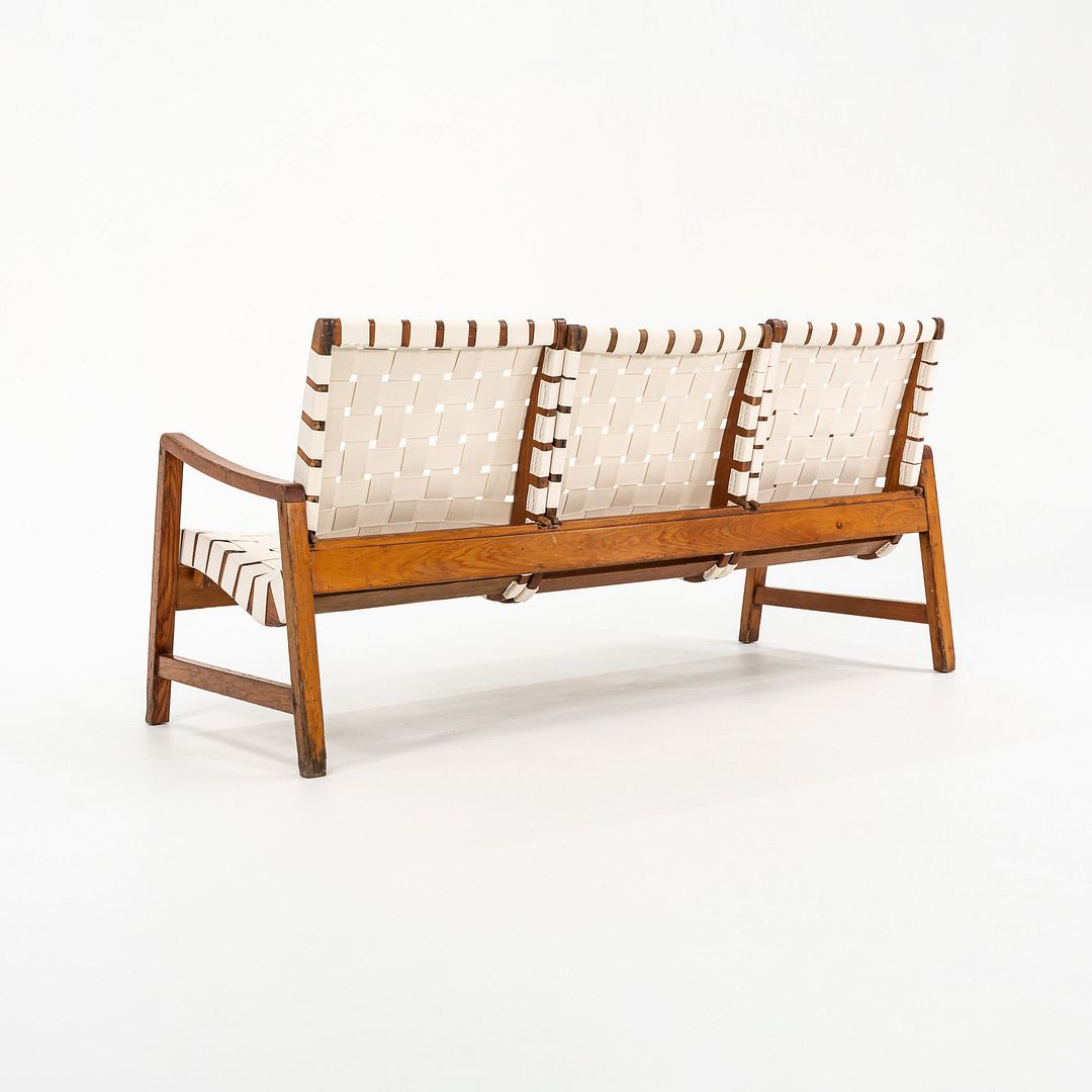 1941 Knoll Risom Three-Seater Settee Sofa by Jens Risom for Knoll Associates in Pine with New Webbing