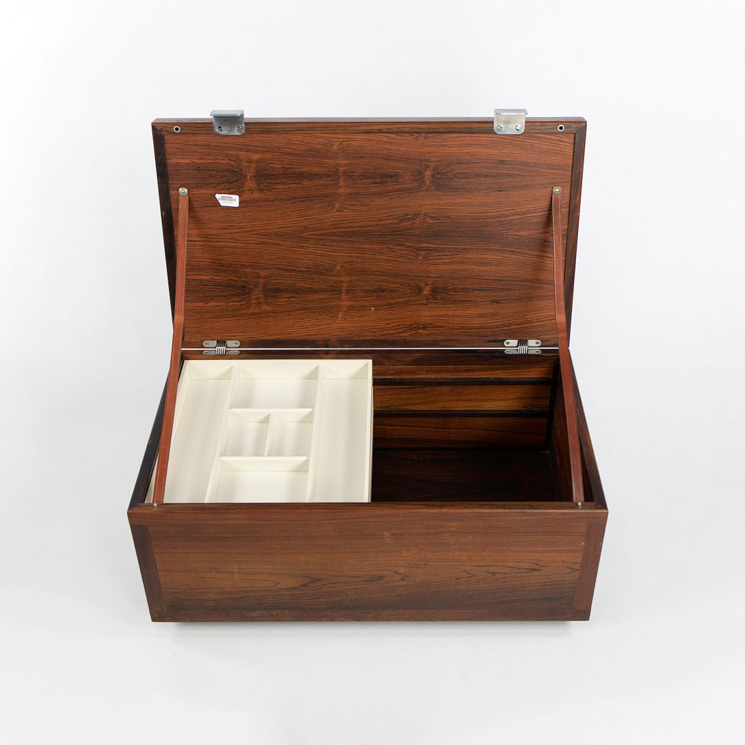 1960s Sewing Chest / Cabinet in Brazilian Rosewood with Fabric Seat