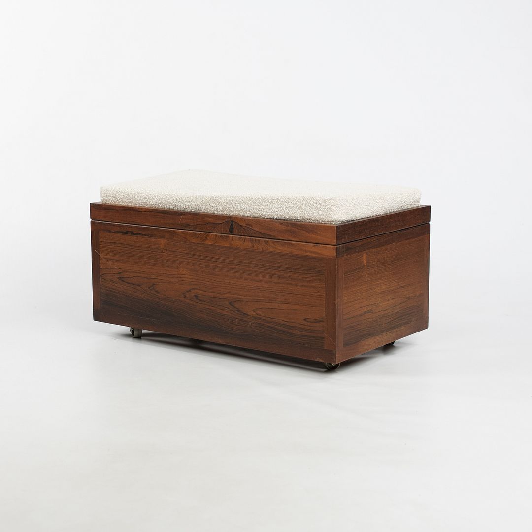1960s Sewing Chest / Cabinet in Brazilian Rosewood with Fabric Seat