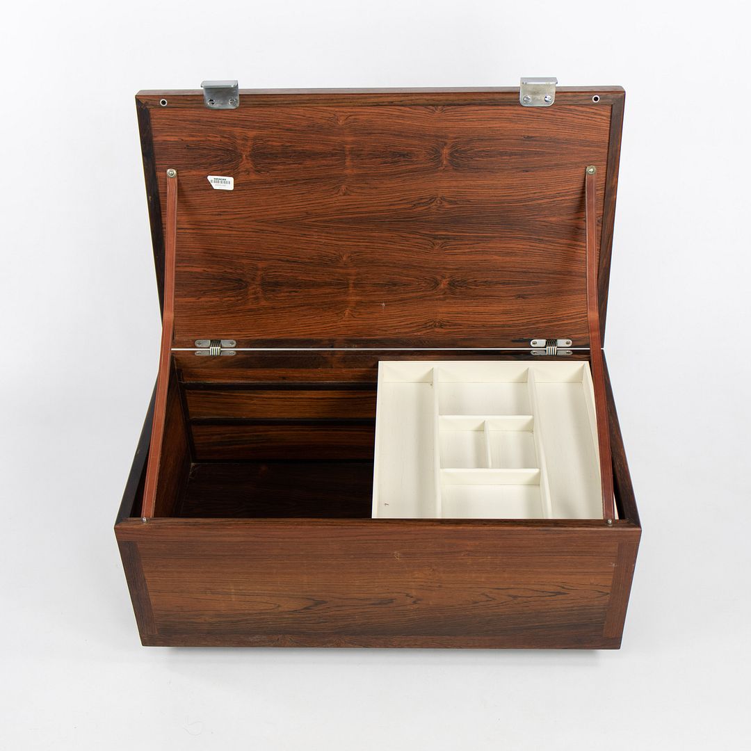 1960s Sewing Chest / Cabinet in Brazilian Rosewood with Fabric Seat