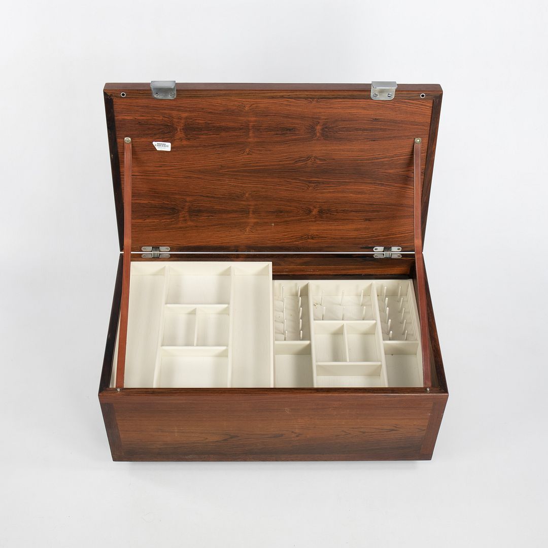 1960s Sewing Chest / Cabinet in Brazilian Rosewood with Fabric Seat