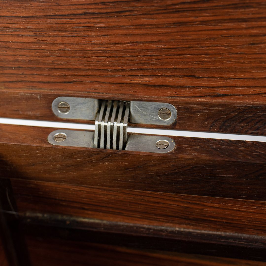 1960s Sewing Chest / Cabinet in Brazilian Rosewood with Fabric Seat