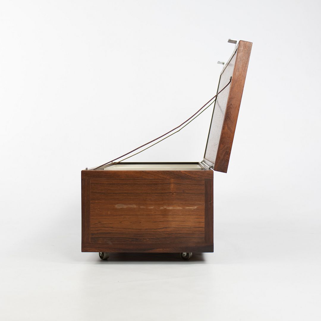 1960s Sewing Chest / Cabinet in Brazilian Rosewood with Fabric Seat