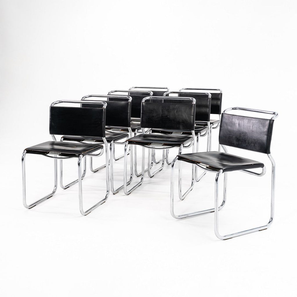 1974 Set of Eight Zographos CH66 Side Chairs by Nicos Zographos for General Fireproofing Company in Black Leather