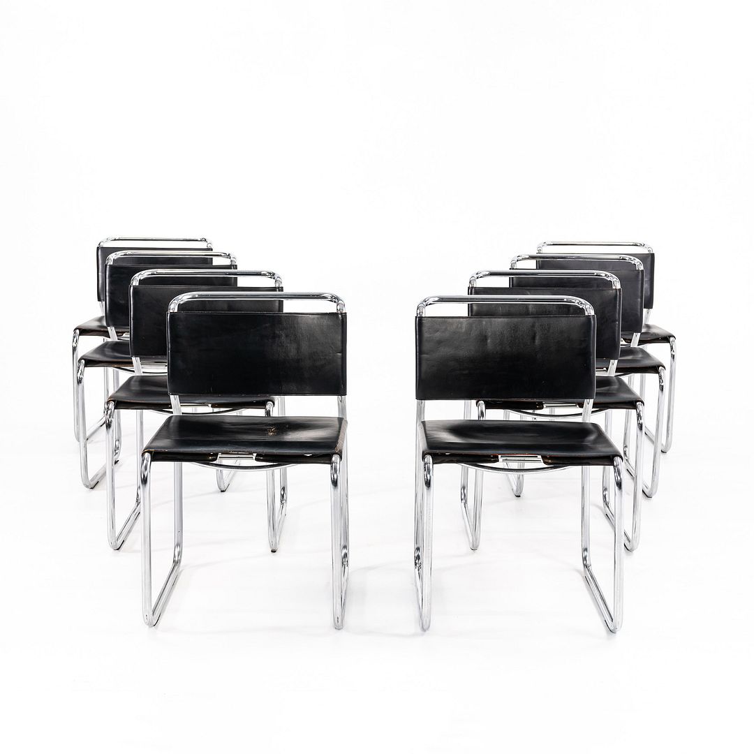 1974 Set of Eight Zographos CH66 Side Chairs by Nicos Zographos for General Fireproofing Company in Black Leather