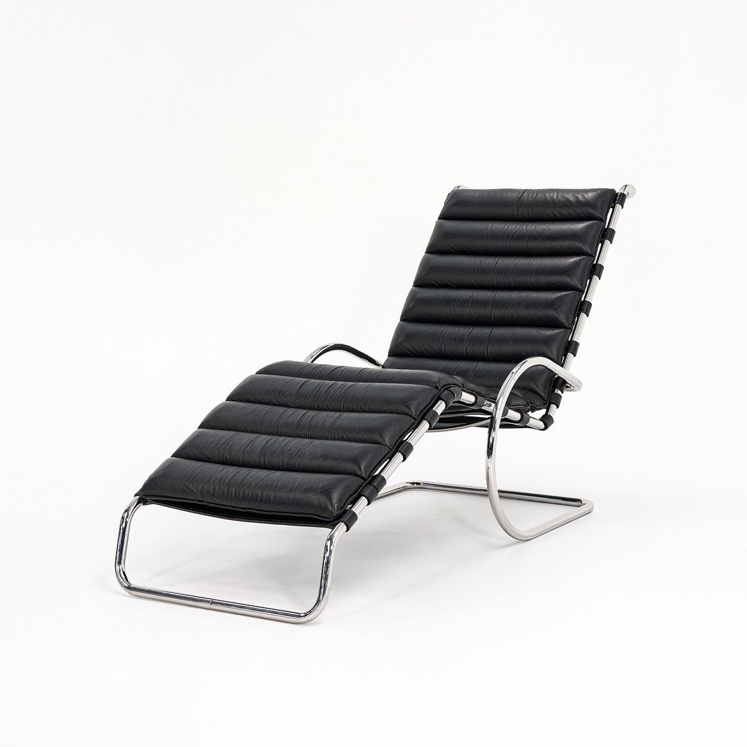 1980 Model 242 MR Adjustable Chaise Lounge by Mies van der Rohe for Knoll in Black Leather