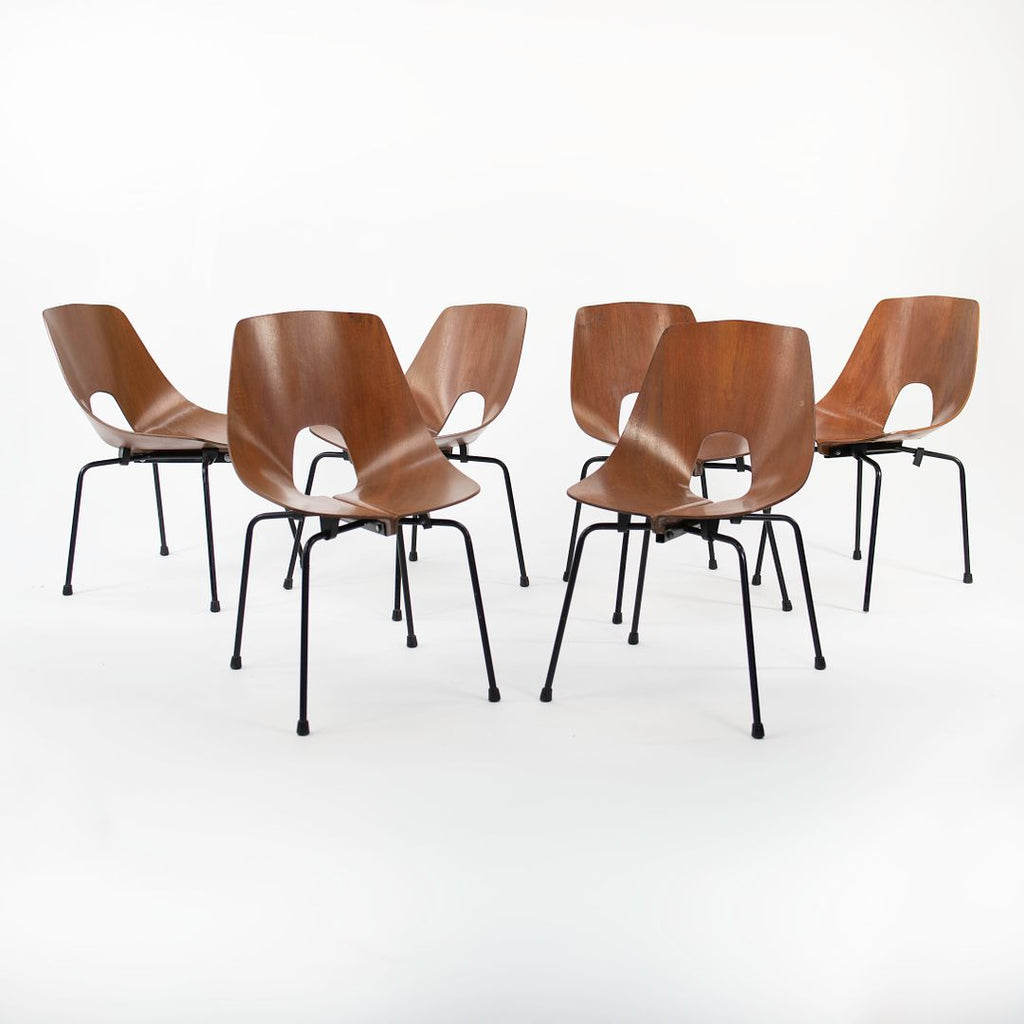 1950s Bentwood Dining Chairs by Carlo Ratti for Industria Legni Curvi Plywood, Teak, Steel, Paint