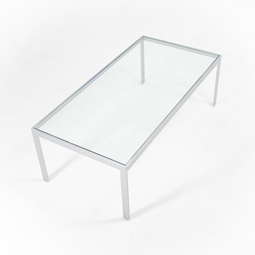 2010s Matte Steel Framed Coffee Table with Glass Tabletop 48 x 24 x 16 inches