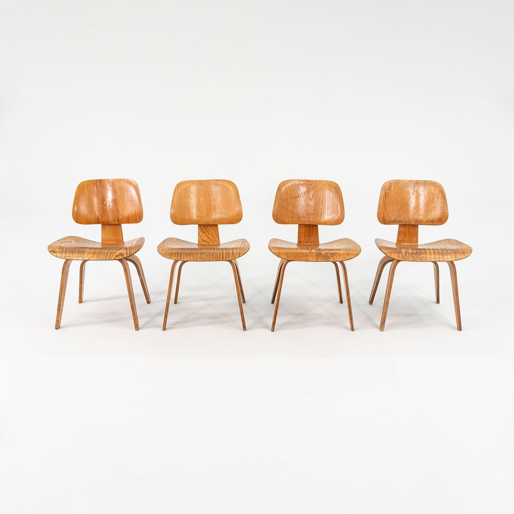 1948 Set of Four DCW Dining Chairs by Ray and Charles Eames for Herman Miller in Calico Ash