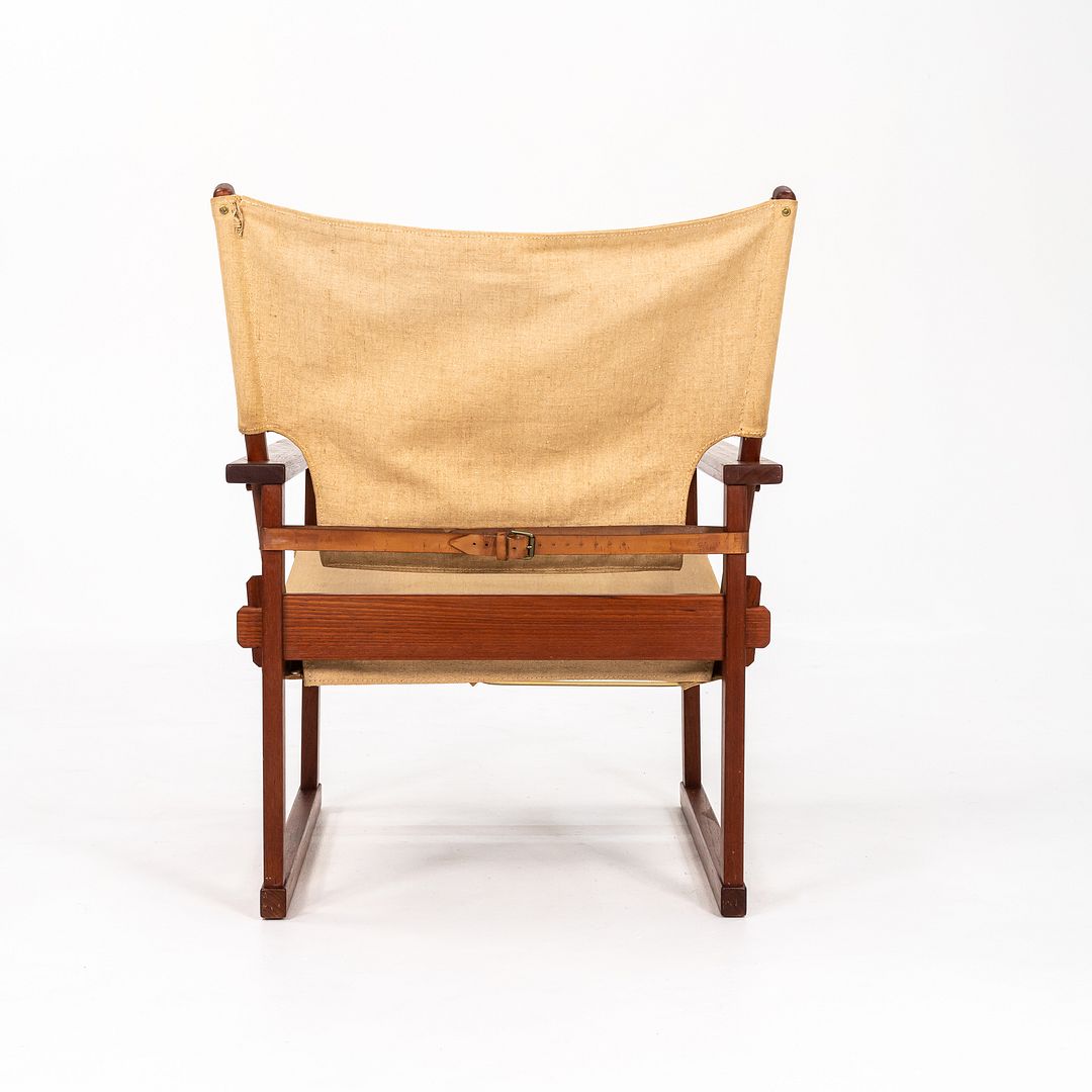 1950s Safari Armchair and Ottoman by Poul Hundevad for Vamdrup Stolefabrik in Canvas and Teak