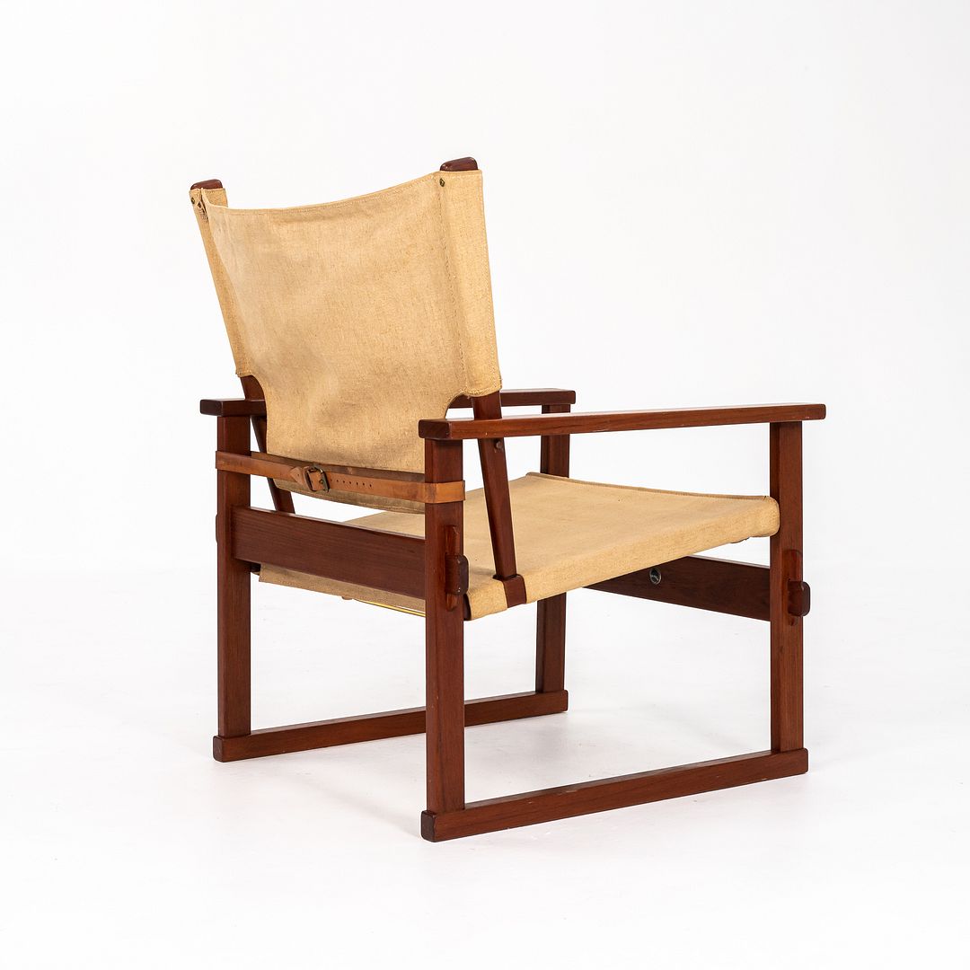 1950s Safari Armchair and Ottoman by Poul Hundevad for Vamdrup Stolefabrik in Canvas and Teak